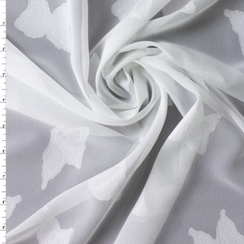 White on White Butterflies Japanese Burnout Jacquard Chiffon #30851 Fabric By The Yard